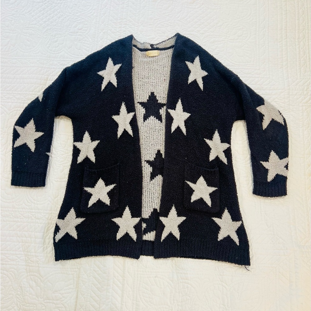 Altar'd State Black Cardigan with White Star Pattern
